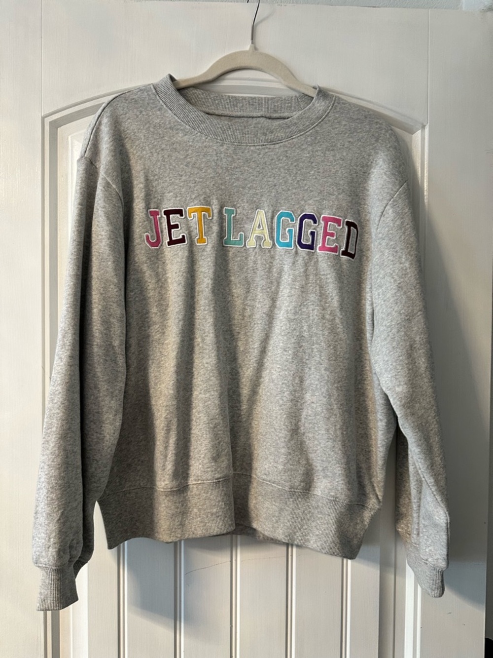 NWOT!!! Chaser Gray 'JET LAGGED' Sweatshirt with Multicolor Lettering